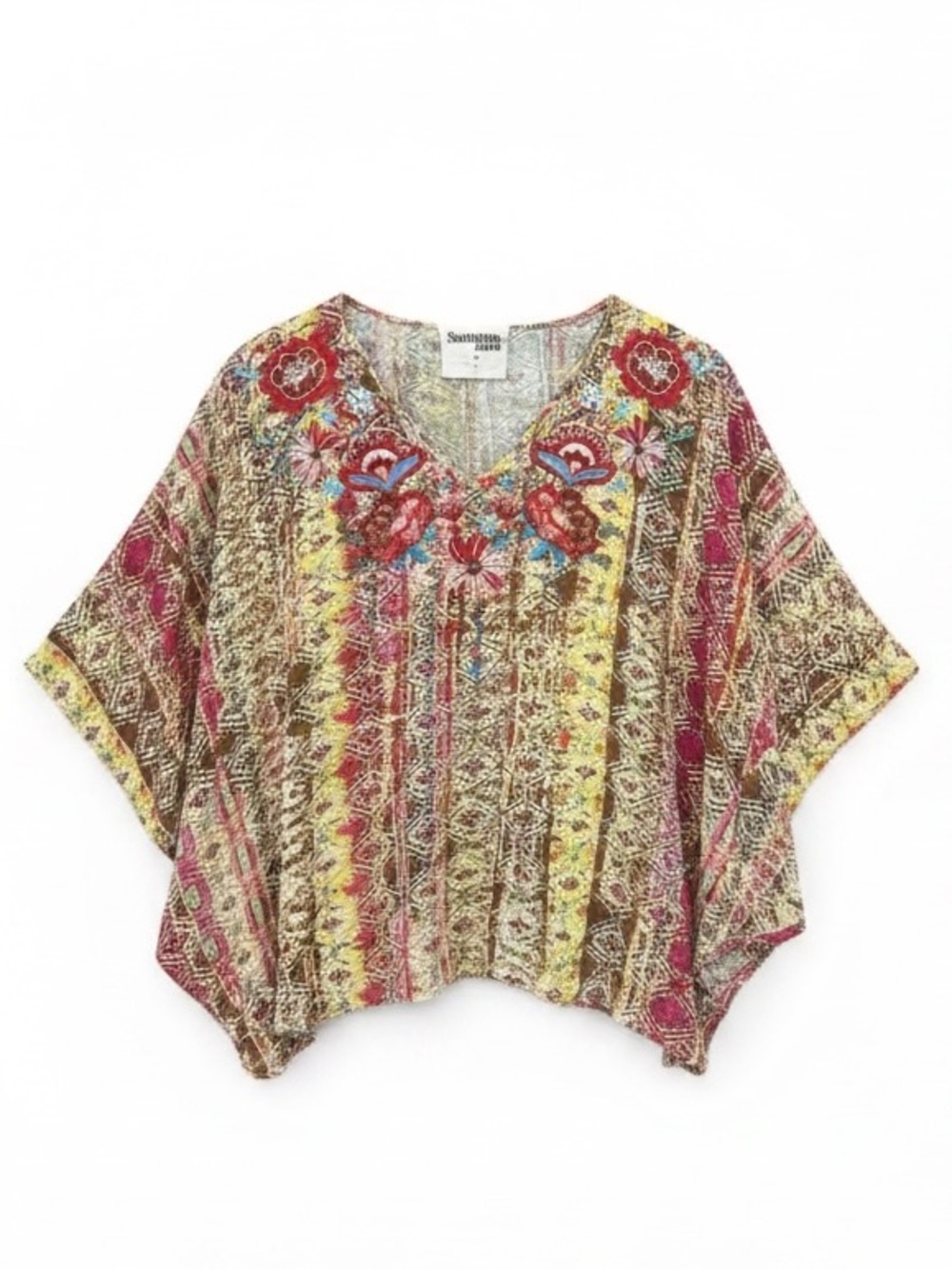Savanna Jane Boho Dolman Butterfly Sleeve Embroidered Top Size Medium - Picture 2 of 9